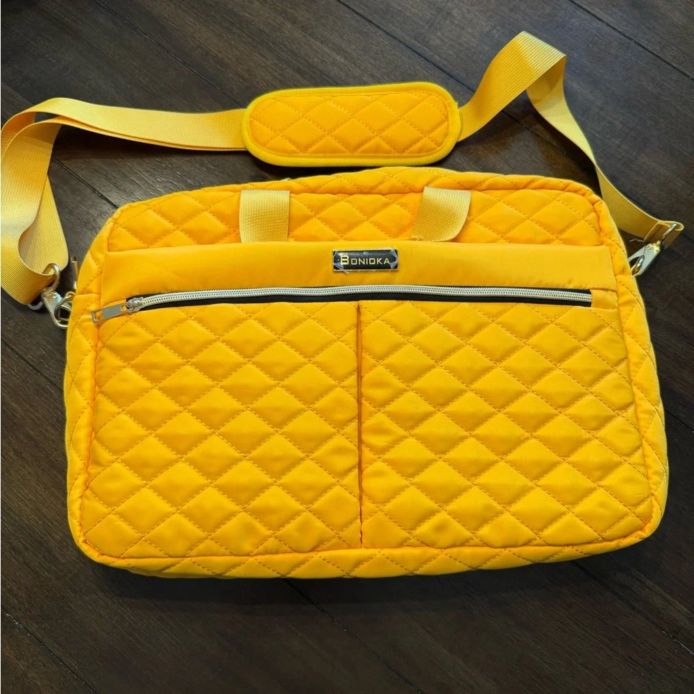 Yellow Quilted Laptop Messenger Bag